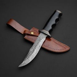 bola bowie knife custom handmade damascus knife with leather sheath
