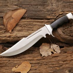 custom handmade d2 steel hunting bowie knife with leather sheath