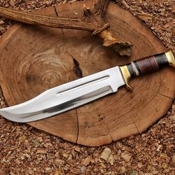 custom handmade d2 steel hunting crocodile dundee bowie knife with leather sheath