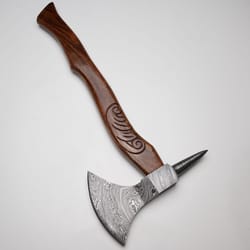 roar custom handmade damascus axe with leather sheath