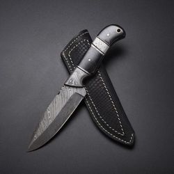 custom handmade damascus hunting knife handle buffalo horn, damascus steel handle