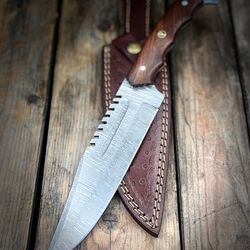 12" walnut bowie knife, 512-layer with leather sheath
