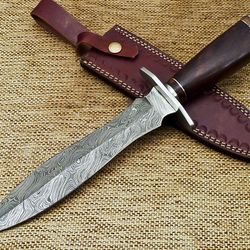BEAUTIFUL CUSTOM HANDMADE DAMASCUS STEEL KNIFE "NATURAL WOOD" with leather sheath