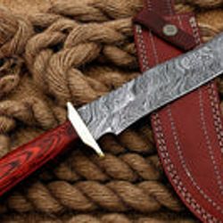 custom handmade damascus steel bowie hunting knife with leather sheath