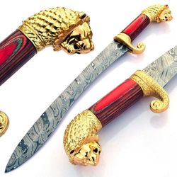 The SHEIKHS KUKRI Damascus Sword custom handmade damascus with leather sheath