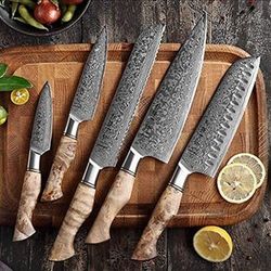 5pcskitchen knives set chef knife utility knife santoku knife chef knife set damascus chef steel knife, kitchen knife