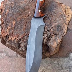 custom handmade damascus hunting knife carbon steel with leather sheath