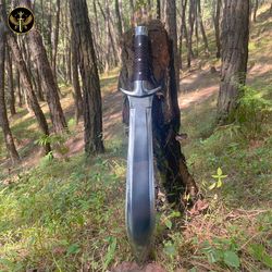 16 inch traditional hand forged single handed short sword with leather sheath, functional & sharpened carbon steel, east