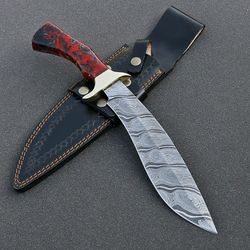 Custom Handmade Damascus Steel Resin Hunting Bowie Knife with Leather Sheath