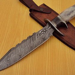 Handmade Damascus Steel 14.50 Inches Bowie Knife Gorgeous Handle with leather sheath