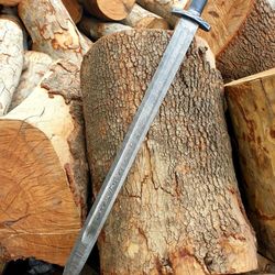 custom handmade damascus steel north man sword 37" comes with lather sheath