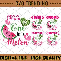 Personalized Name One In A Melon Png, Watermelon Birthday Png, Cute Matching Melon Family Personalized Watermelon Png, D