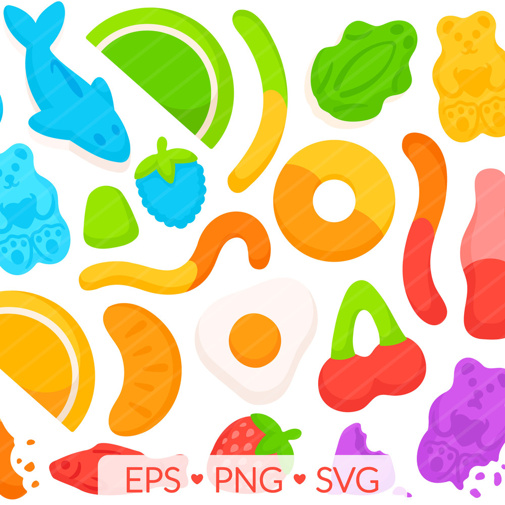 Gummy Candy Clipart SVG PNG EPS Images Gummies Peach Gummy Worm Gummy Bears Fruit Candies Shark F 0