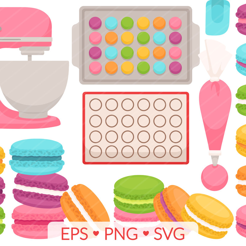 Macaron Baking Clipart SVG PNG EPS Images French Pastry Macaroon Bakery Baker Dessert Treat Candy 0