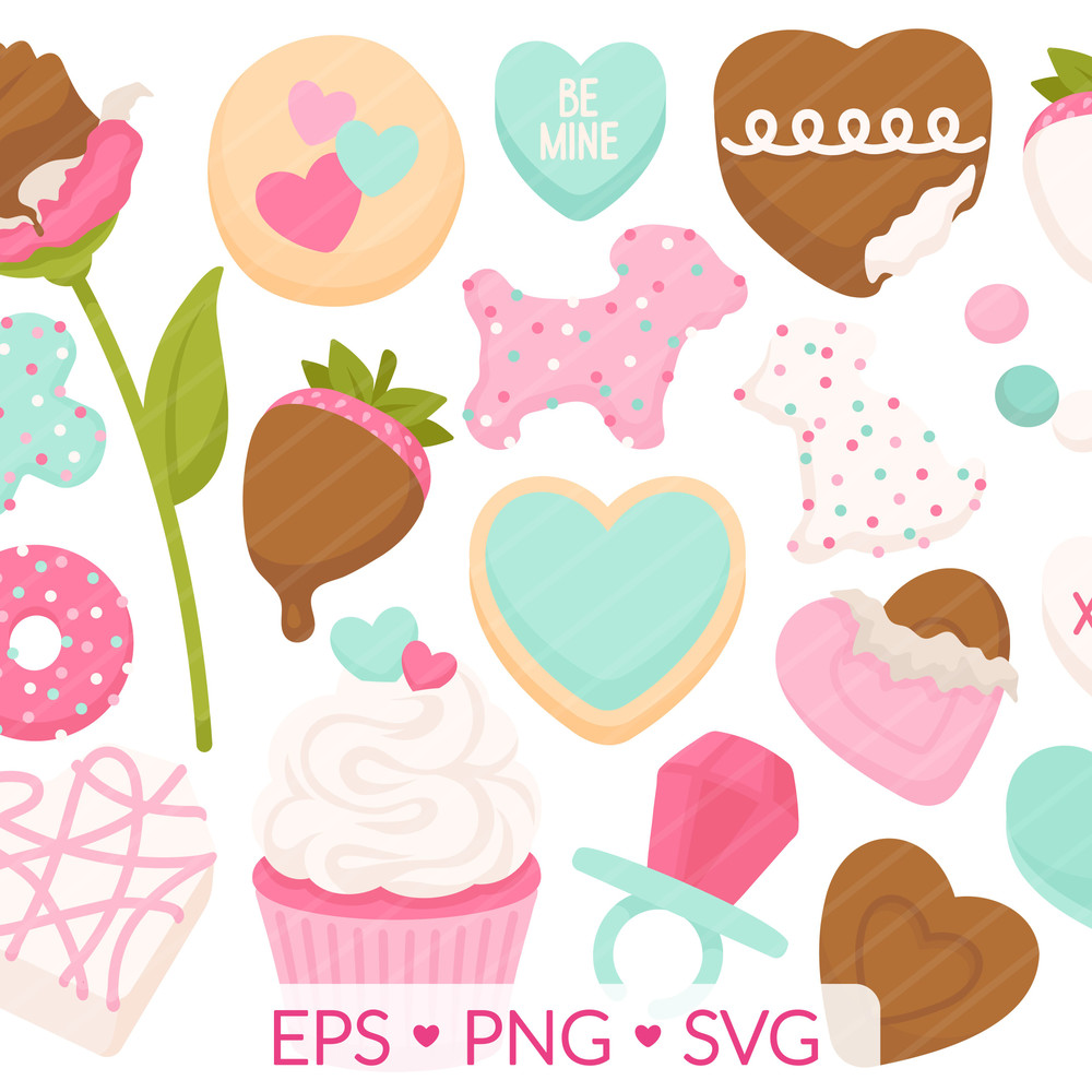 Valentine Treat Clipart SVG PNG EPS Images Valentines Day Chocolate Cupcake Candies Cookies Choco 0