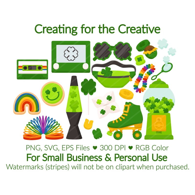 St Patricks Day Item Clipart SVG PNG EPS Images Disco Lava Lamp Roller Skate Rainbow Cookies Clov 1