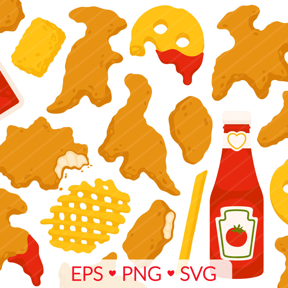 Chicken Nugget Clipart  SVG PNG EPS Images  Dinosaur Nugget Waffle Fry Smile Fry Tater Tot Ketchup 0