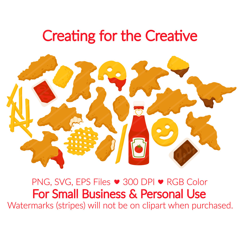 Chicken Nugget Clipart  SVG PNG EPS Images  Dinosaur Nugget Waffle Fry Smile Fry Tater Tot Ketchup 1
