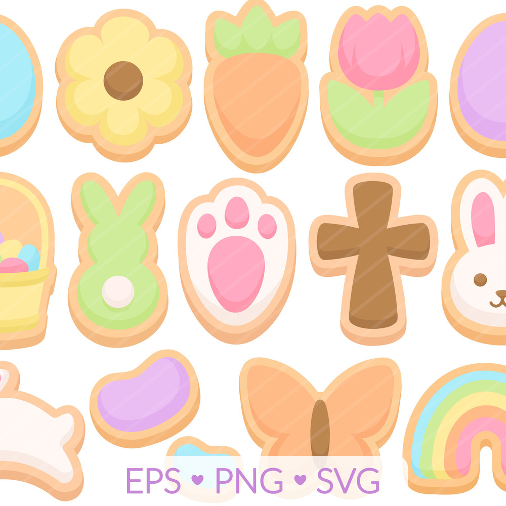 Easter Cookie Clipart SVG PNG EPS Images Easter Egg Chick Bunny Cookie Bakery Baking Rainbow Cros 0