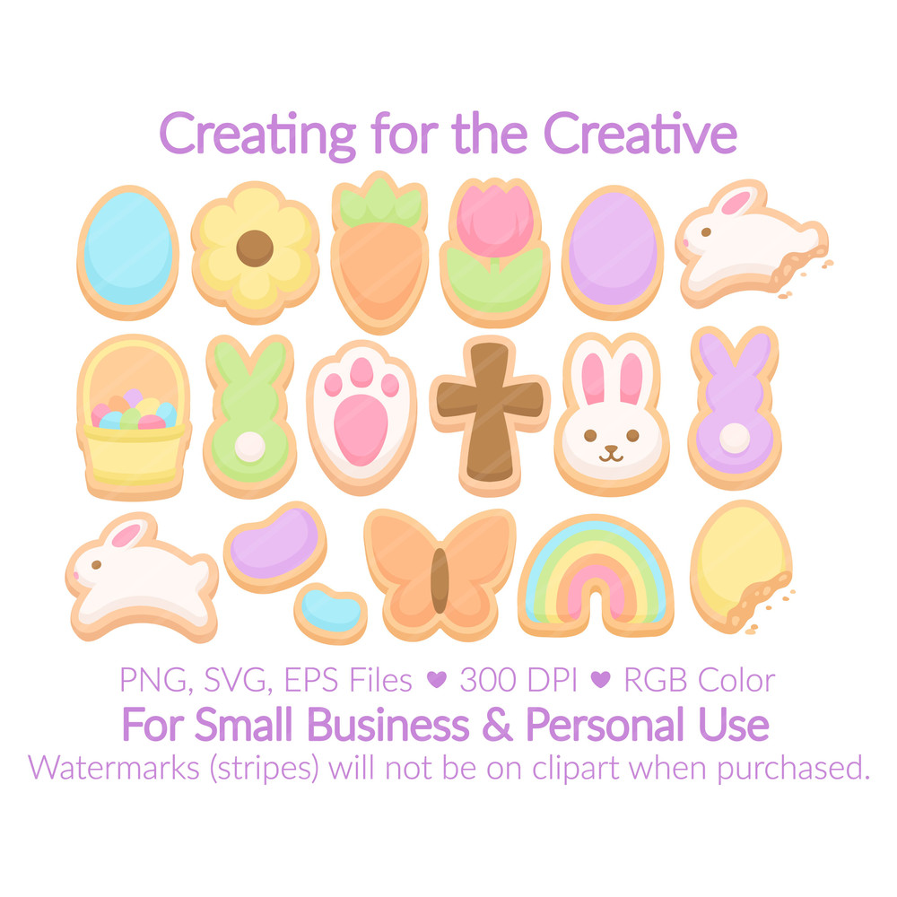 Easter Cookie Clipart SVG PNG EPS Images Easter Egg Chick Bunny Cookie Bakery Baking Rainbow Cros 1