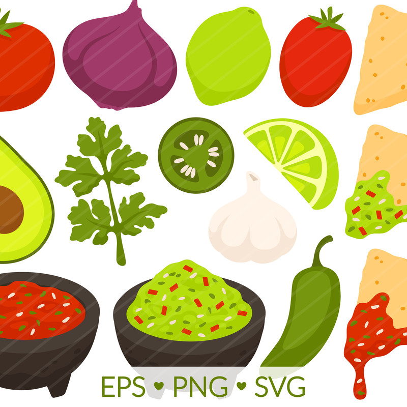 Salsa Guacamole Clipart SVG PNG EPS Images Mexican Cooking Recipe Chips Dip Mexican Food Tomato 0
