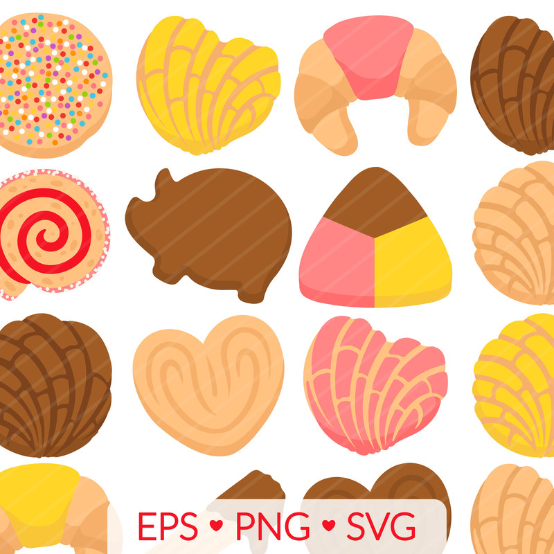 Pan Dulce Clipart  SVG PNG EPS Images  Mexican Bakery Baked Goods Concha Galleta Puerquito Churro 0