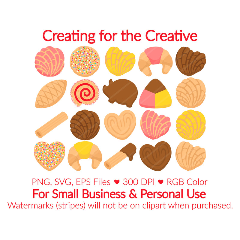 Pan Dulce Clipart  SVG PNG EPS Images  Mexican Bakery Baked Goods Concha Galleta Puerquito Churro 1