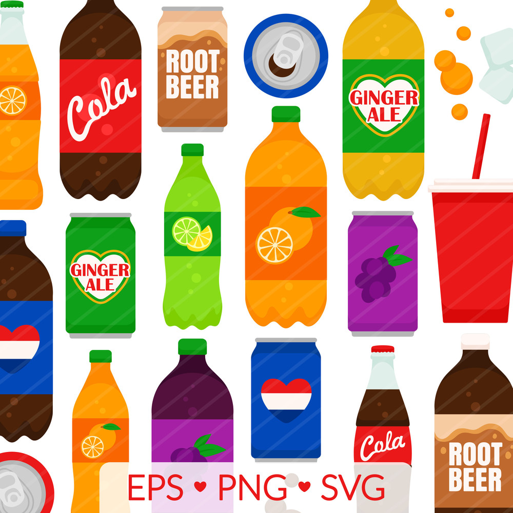 Soda Pop Clipart  SVG PNG EPS Images  Grape Orange Lemon Lime Cola Sodas Bottle Can Two Liter Bever 0