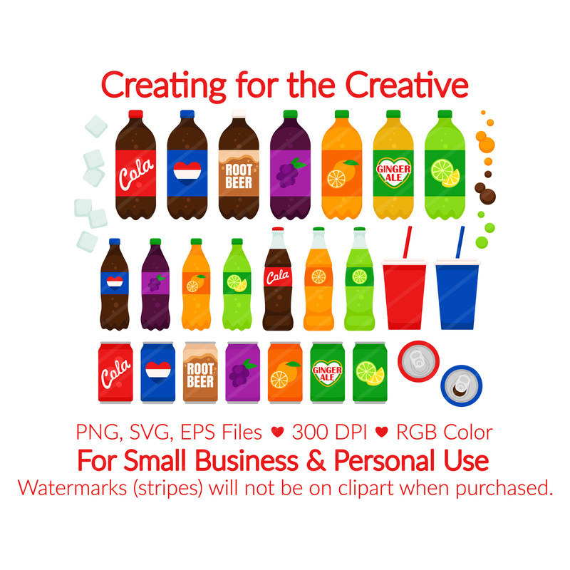 Soda Pop Clipart  SVG PNG EPS Images  Grape Orange Lemon Lime Cola Sodas Bottle Can Two Liter Bever 1
