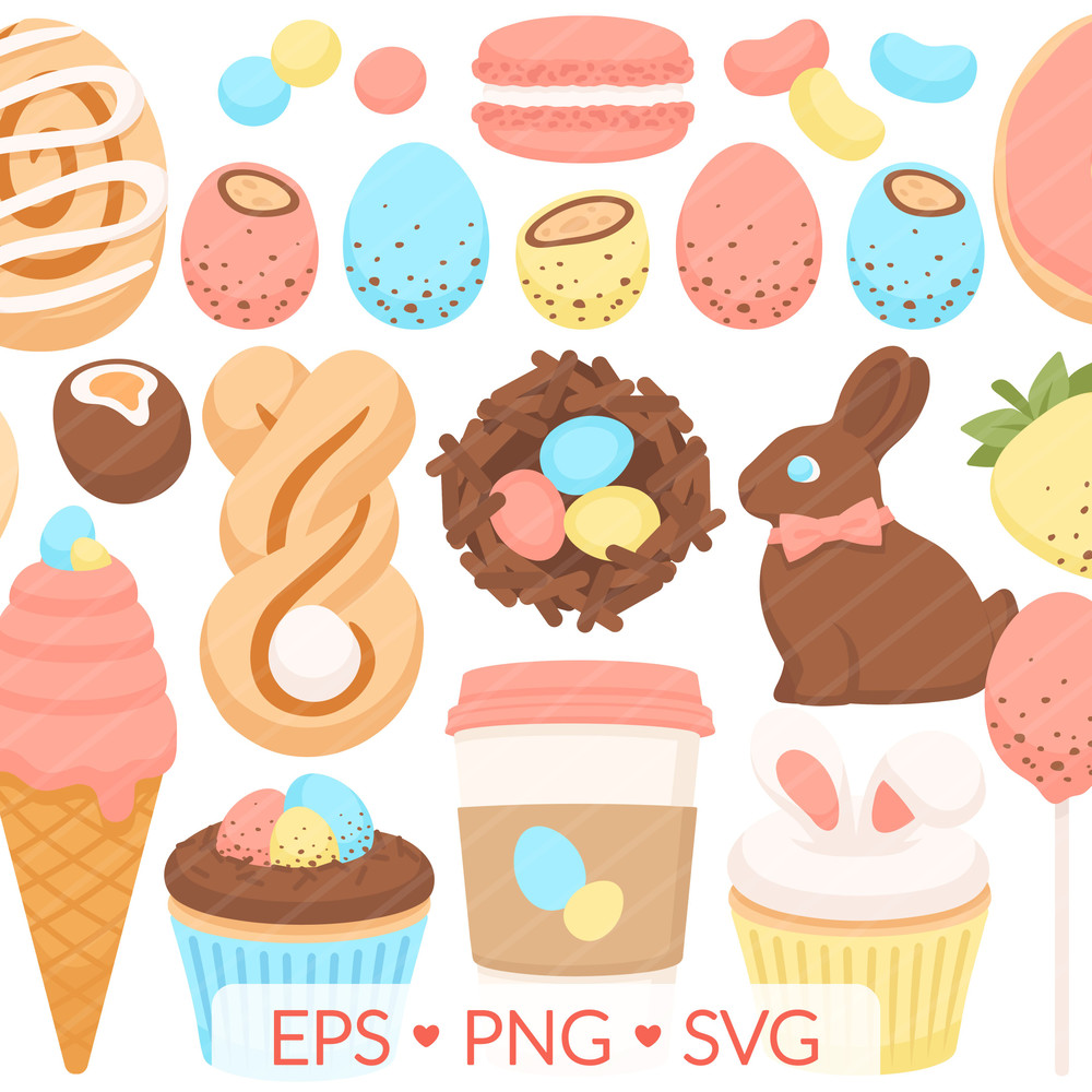 Easter Treats Clipart SVG PNG EPS Images Robin Egg Candy Cupcake Cake Pop Donut Cinnamon Bun 0