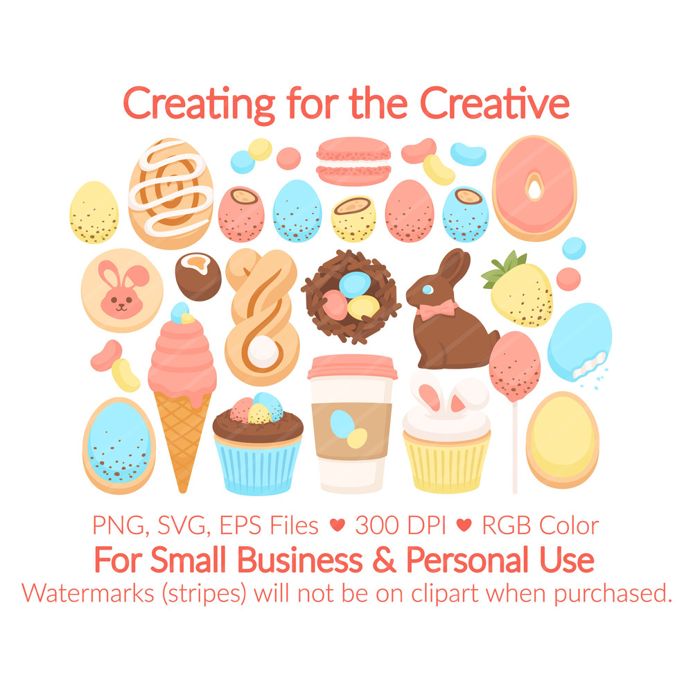 Easter Treats Clipart SVG PNG EPS Images Robin Egg Candy Cupcake Cake Pop Donut Cinnamon Bun 1