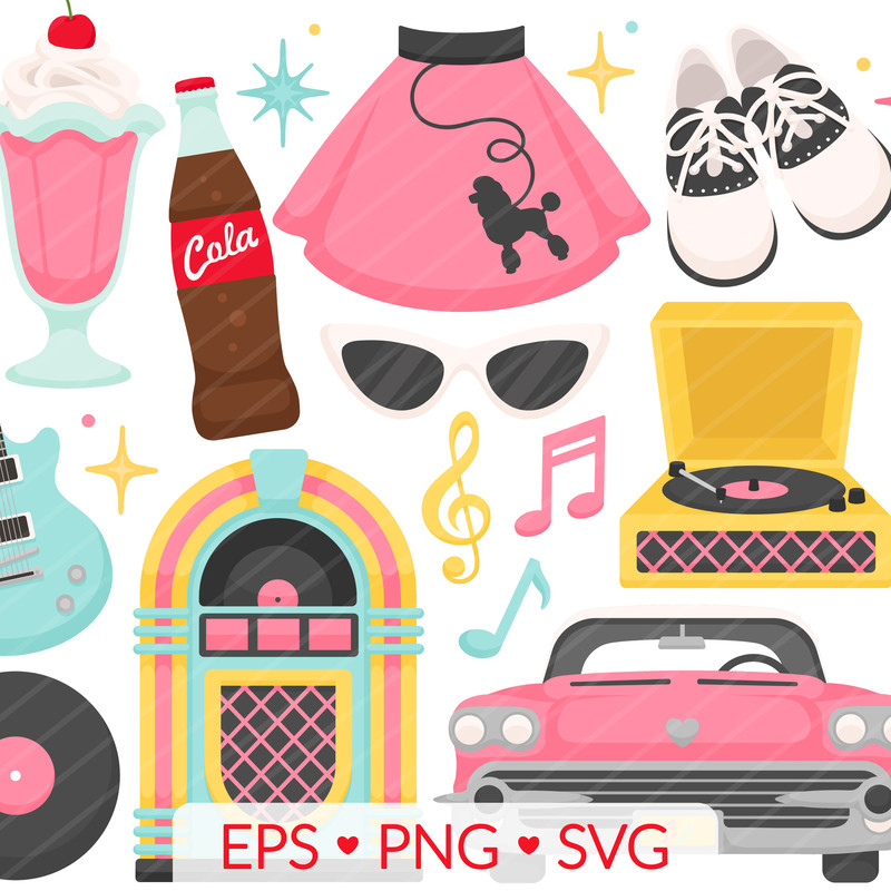 Sock Hop Clipart  SVG PNG EPS Images  50s Fifties Retro Graphic Kids School Dance Poodle Skirt Reco 0