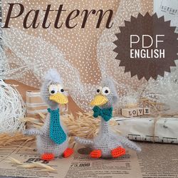 Crochet pattern. Soft toy goose. Amigurumi. Two geese: pilot goose and gentleman goose. PDF English