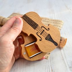 Violin rosin box for personalized cello violinist gift, violin shaped box for rosin storage