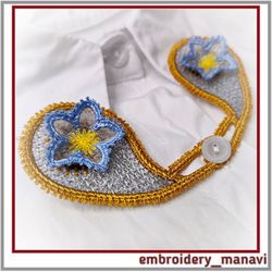 Embroidery design in the hoop decorative clasp for clothes with 3D flowers