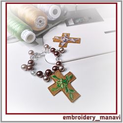Machine Embroidery Design FSL Pendant Cross with Leaf Flower from Embroidery Manavi 05