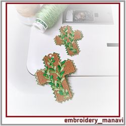 FSL cross pendant with twigs In The Hoop embroidery design from Embroidery Manavi 05