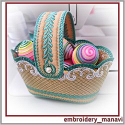 In the hoop embroidery design Small oval Basket With Handle – Embroidery Manavi 05