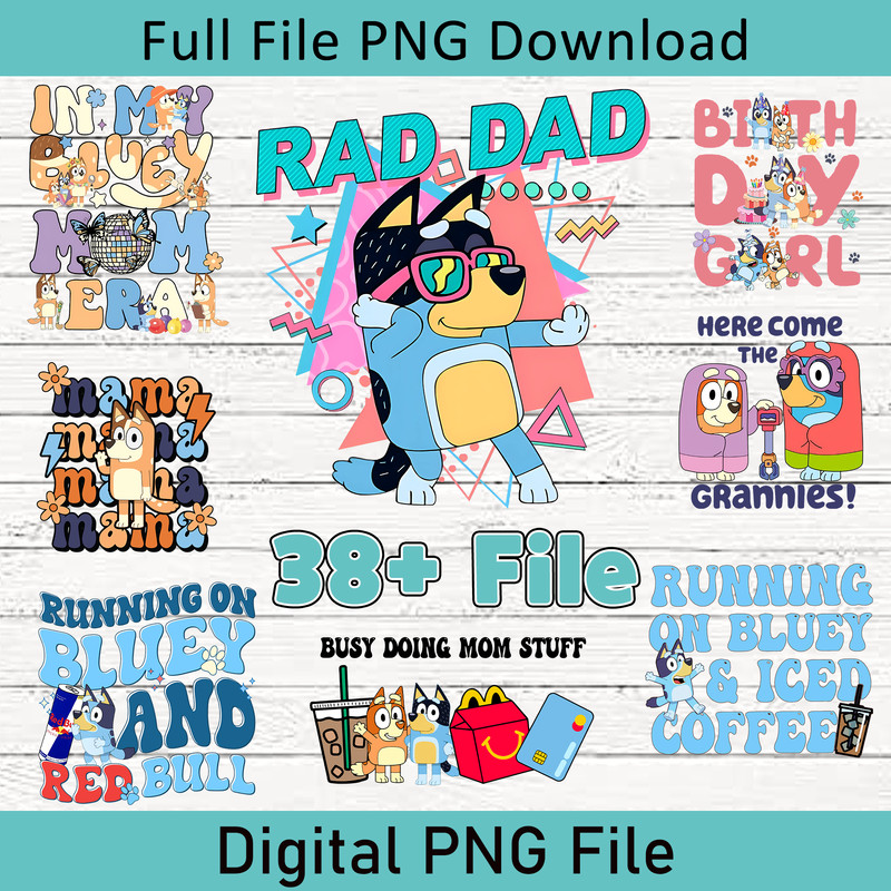 38 Bundle Bluey Dog PNG Bluey Family PNG Bluey Dog PNG Bluey And Friends PNG Gift For Friend Bluey Bingo Dog PNG 0