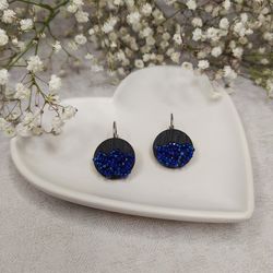 Blue polymer clay dangle earrings, handmade seed bead earrings, birthday gift for mom