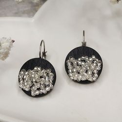 White polymer clay dangle earrings, handmade seed bead earrings, romanyic birthday gift for girlfriend