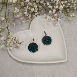 Green polymer clay dangle earrings, handmade seed bead earrings, birthday gift for mom