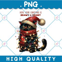 hope your christmas is meowy and bright png, christmas lights sweater, christmas cat png