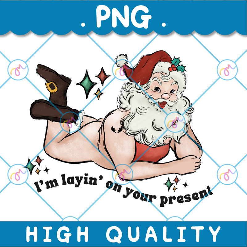 Layin On Your Present Png Retro Cheerful Santa Png Santa Christmas Png Vintage Santa Claus Png Funn 0