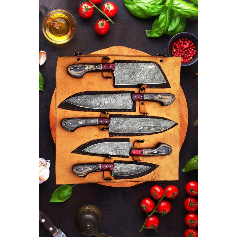 Chef Knives Set 5 Pcs Damascus Steel Blades With Wood Handle Kitchen Knives Set Birthday Gift For H 0