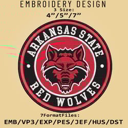 ncaa logo arkansas state red wolves, embroidery design, embroidery files, ncaa red wolves, machine embroidery