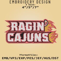 NCAA Louisiana Ragin Cajuns Logo, Embroidery design, Cajuns NCAA, Embroidery Files, Machine Embroider Pattern