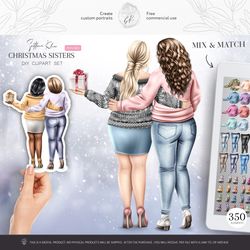 plus size christmas besties clipart, best friends girls