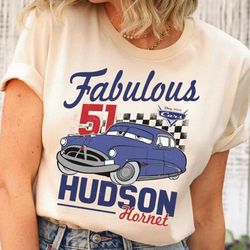 retro doc hudson checkboard the fabulous hudson hornet shirt / disney cars t-shirt / walt disney world shirt / disneylan