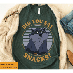 retro meeko raccoon did you say snacks shirt / pocahontas disney t-shirt / magic kingdom park / walt disney world / disn